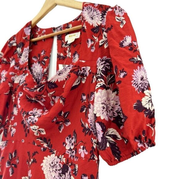 Anthropologie Maeve Red Motif Floral Puff-Sleeve Midi Dress, Size 6 - Picture 5 of 12